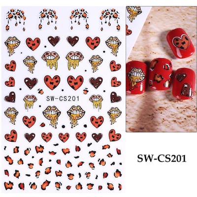 3D Sexy Lippen Nagels Stickers Luipaardprint Hartje Brief Roze Rose Rood Lippen Valentijns Manicure DIY Romantische Nagels Decoratie geel