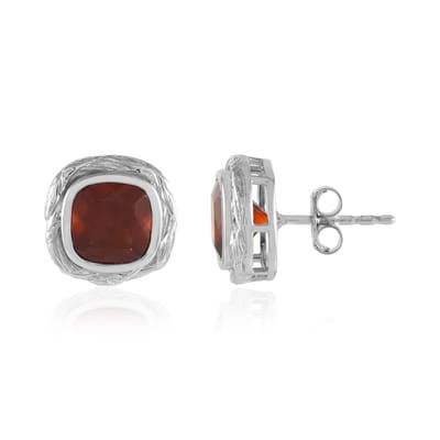Cavill - 925 Sterling Zilver Geplateerd - 4,277 ct Hessoniet Granaat - Antieke Kussen Oorbellen - Elegante Rode Edelsteen