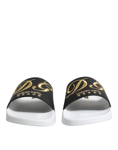 Dolce & Gabbana Witte Zwarte Leren Sandalen Strandkleding Schoenen