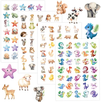 4 Grote Stickervellen Dieren - Stickers voor Kinderen - Dieren Stickers