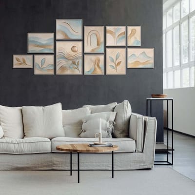 YS Schilderij YSART Wanddecoratie Set 3 Luik Abstract Goud Zwart Acryl Schilderijen met Lijst De Zachtheid van het moment