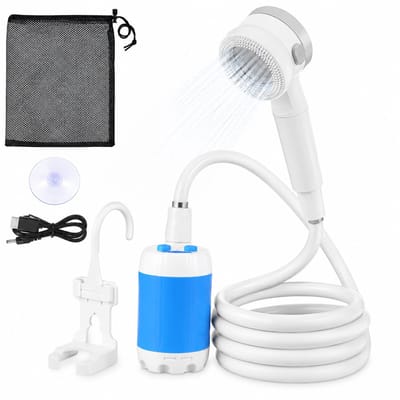 Oplaadbare Camping Douche - Draagbare Buitendouche - 2m - Mobiele Douche - Tuindouche - Reisdouche - Voor Kamperen, Wandelen, Reizen, Camper, Huisdieren en Strandvakanties - Incl. Douchkop, Zuighaak, USB, Opbergtas en Handleiding - SOLLBRY®