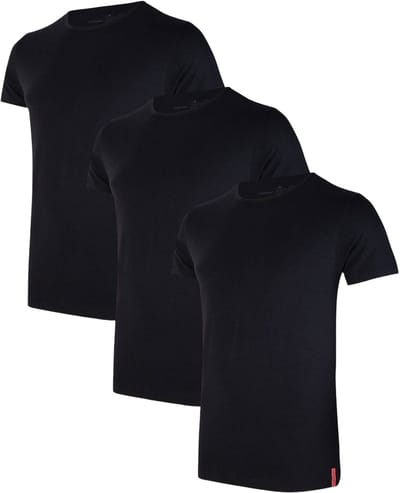 Undiemeister T Shirt Heren - Slim Fit T-shirt - 3-Pack - Volcano Ash (Zwart) - Tencel - Zijdezacht - Ademend - Anti-Bacterieel - Korte mouwen - Ronde Hals - Maat S