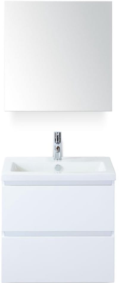 Vogue Badmeubelset 60 cm - Greeplijst in Kleur - Wit Hoogglans - Keramische Wastafel Wit 1 Kraangat met Spiegelkast