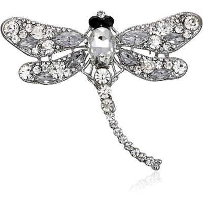 Vintage Broche Broche Grote Libelle Broche Zijden Sjaal Gesp Strass Dierlijke Broche wit
