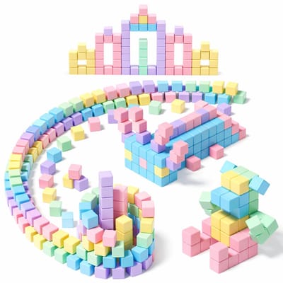 Mass Store - Magnetische Blokken - Tegels - Bouwstenen - 100 Stuks - Pastelkleuren - Opbergzak - Magnetisch Speelgoed