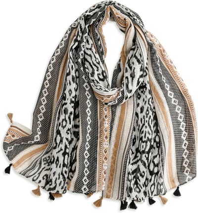 Dames Sjaal - Stola Wrap - Mode Accessoire - Dierenprint Patchwork - 180 x 85 cm - Bruin