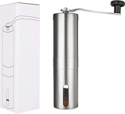 Core® Coffee Grinder - Moka Pot - Koffiemolens - met traploze instelling van de maalgraad - Roestvrijstalen - Zilver - 5cm x 5cm x 20cm