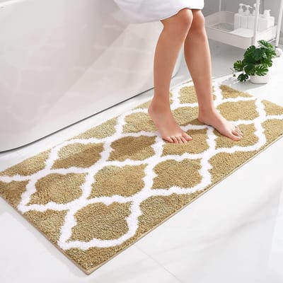 Famanu – Antislip badmat - badkamertapijt - wasbaar - hoogpolig - badmat - pluizige microvezel - 60 x 120 cm - beige