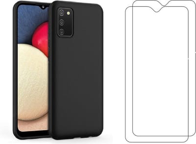 Silicone Soft Back Cover Hoesje Geschikt voor: Samsung Galaxy A03s Silicone Hoesje - Zwart + 2X Tempered Glass Screenprotector - ZT Accessoires