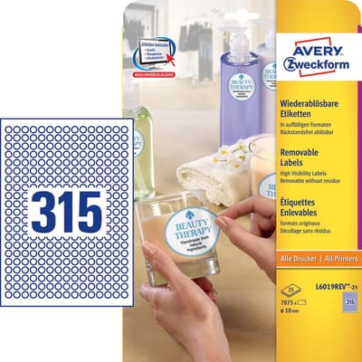 Avery Labels White Ø 10mm(25) L6019