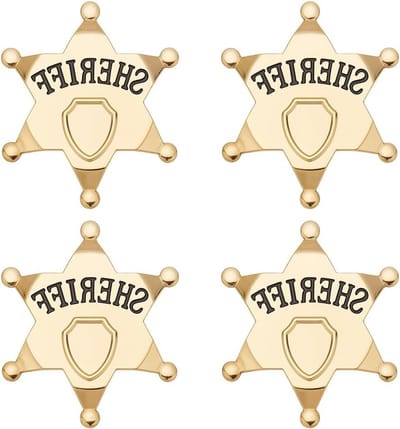 Metalen Sterrenbadge met Sheriff Gravure - Western Badge voor Kostuums, Cowboy Feest en Rolspel Accessoires - Set van 4 Stuks