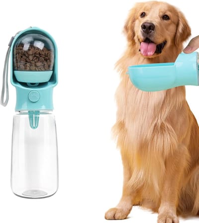 Pet Mug - Draagbare reisbeker voor huisdieren - Hondendrinkfles met voerbak - Lekvrij ontwerp - Ingebouwde actieve koolfilter - Geschikt voor katten en honden - Ontworpen voor reizen, wandelen, hiken en buitenactiviteiten - Groot blauw