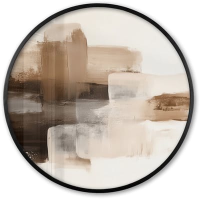 Poster in lijst Rond - Fotolijst 60x60 cm - Posters - Penseelstreken - Abstract landschap - Rust - Ronde posterlijst zwart - Decoratie - Wanddecoratie woonkamer - Muurdecoratie slaapkamer