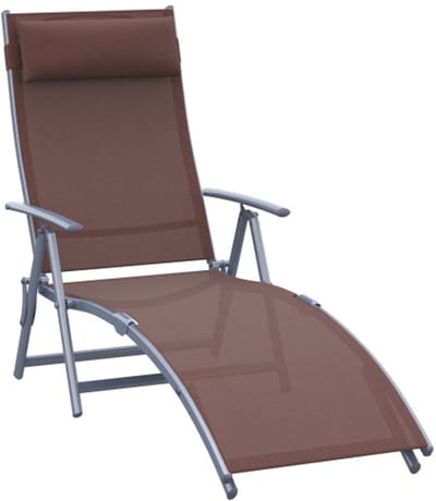 Opvouwbare tuinligstoel met kussen, relaxligstoel in bruin voor tuin en terras