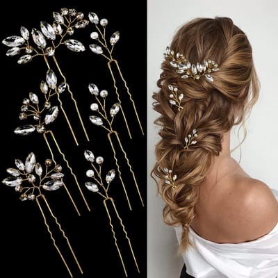 6x Bruid Haarspelden Goud met Strass Steentjes - Bruiloft Haaraccessoires voor Vrouwen en Bruidsmeisjes