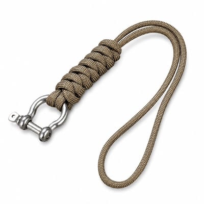 Travel Cords - Keycord met Metalen Harpsluiting – Khaki Polskoord voor Sleutels en Telefoon – Nylon Sleutelhanger – 22 cm