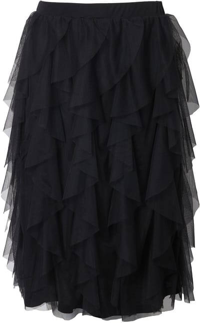 Angel of Style - Dames - Mesh rok A-lijn 3D-volants ondoorzichtige voering - Zwart - Maat 44