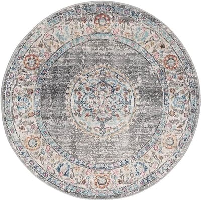 Karpet24 Salsa – Vintage Vloerkleed Grijs, Weerbestendig & UV-bestendig voor Binnen & Buiten-Ø 120 cm rond