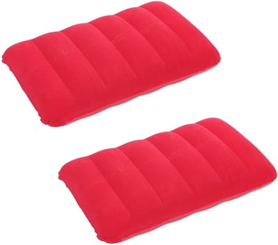 Opblaasbaar Kussen voor Kamperen en Reizen, Comfortabel Nek- en Strandkussen, 2 Stuks, Rood, Ideaal voor Buitenactiviteiten en Wandelen