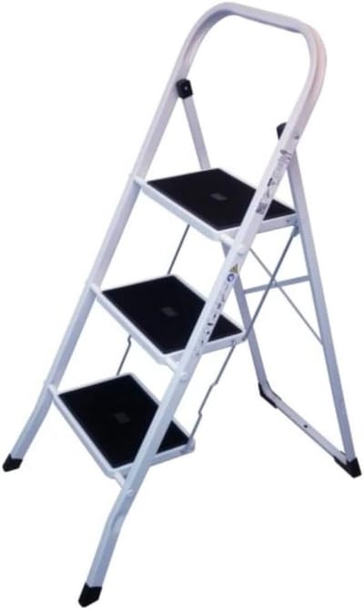 SnelShoppen - Vouwladder met 3 Stappen: Stabiele Huishoudtrap tot 150 kg, Opvouwbaar, Antislip Treden, Ruimtebesparend en Veilig (Zwart en Wit)
