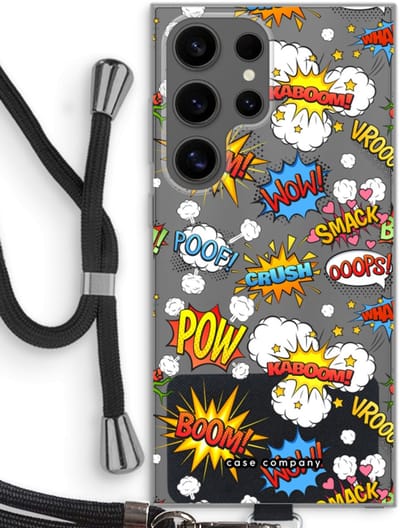 Case Company® - Hoesje met koord geschikt voor Samsung Galaxy S24 Ultra hoesje met Koord - Pow Smack - Telefoonhoesje met Zwart Koord - Bescherming aan alle Kanten en Over de Schermrand