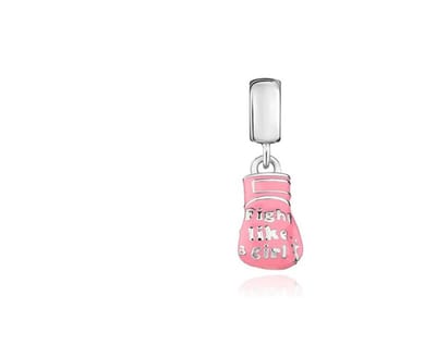 Fler® | Bedel | Past op populaire bedel armbanden (standaard-3mm) | armbandbedel | Bokshandschoen bedel | Boksen | "Fight like a girl | Vechtsport | Winnen | 925 Zilver | Emaille Roze | Kerst kado | Sinterklaascadeau | | Valentijnsdag cadeau |