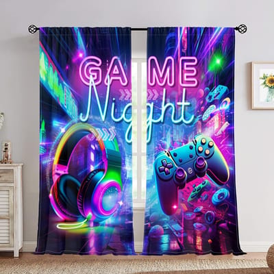 Gaming Gordijnen Draperieën Kinderen Gamer Videogames Gordijnset voor Jongens Modern Gamecontroller Stoffen Gordijn Groen Gamer 2 Stuks 100W160H(CM)40x63in&rod pocket