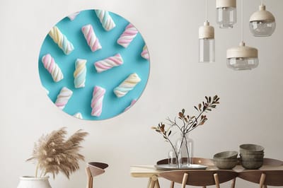 WallCircle - Wandcirkel - Muurcirkel - Spekjes - Pastel - Snoep - Blauw - Aluminium - Dibond - 120x120 cm - Binnen en Buiten XXL