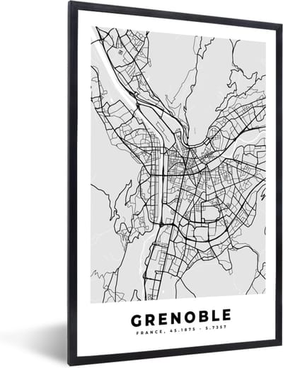 Fotolijst incl. Poster - Frankrijk - Plattegrond - Kaart - Grenoble - Stadskaart - 40x60 cm - Posterlijst