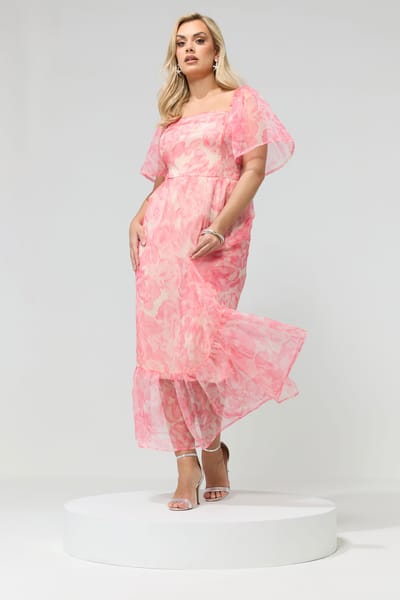 Yours London Roze Bloemenjurk Van Organza Size 42