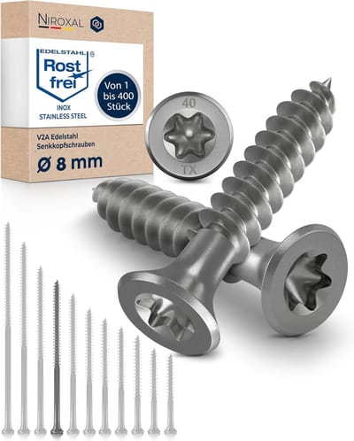 Houtschroeven Torx - Roestvrij Staal - Duurzame Verbindingen - V2A Materiaal - 8x160mm 400 Stuks