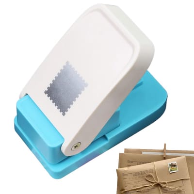 Vierkante perforator - Papiersnijder - Stempel-embosser - Geschikt voor het maken van kaarten thuis/op school - Kunststof - Blauw
