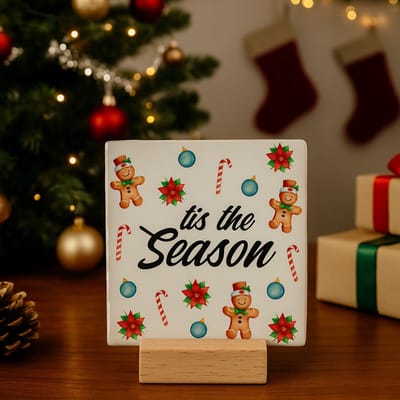 Tis the season - Keramische decoratie tegel met tekst - Kerst