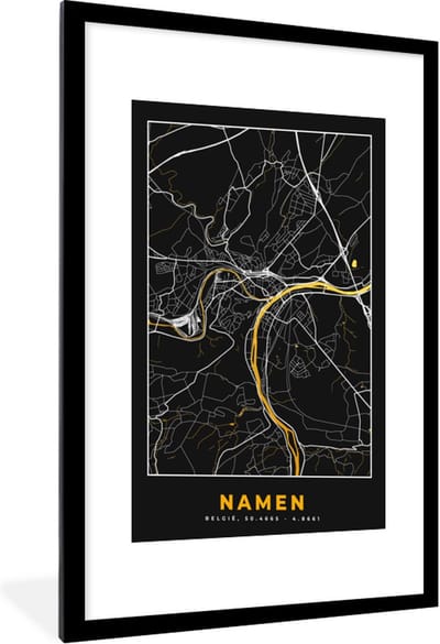 Fotolijst incl. Poster - Kaart - Namen - Plattegrond - Goud - Stadskaart - 60x90 cm - Posterlijst