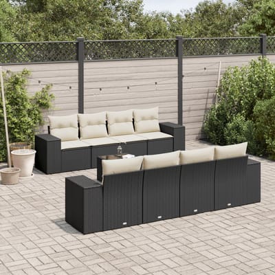 vidaXL - 9-delige - Loungeset - met - kussens - poly - rattan - zwart