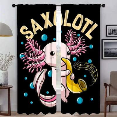 Keukengordijnen voor Woonkamer Gordijn Schattige Axolotl Scheidingswand Huis Interieur Gordijnen 2 Stuks Tule voor Slaapkamer Verduisterend Kind W50xH70cmx2pcs-CL