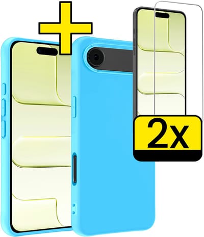 Hoesje - Met 2x Screenprotector - Geschikt voor Apple iPhone Air - Sterk & Shockproof - Back Cover - Siliconen Case - Telefoon Hoes - Telefoonhoesjes - Lichtblauw