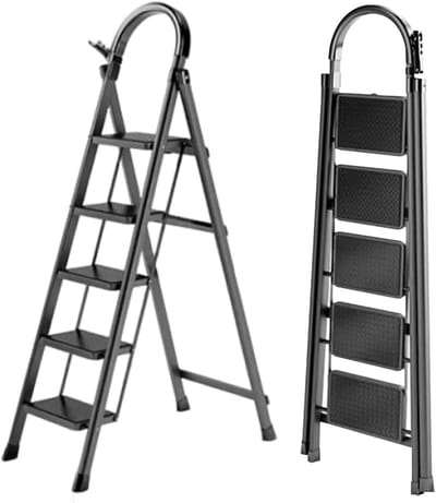 Vouwladder met 5 Treden - Opklapbare Trap - Klus Klussen - Antislip Pedaal - 150 kg - Zwart