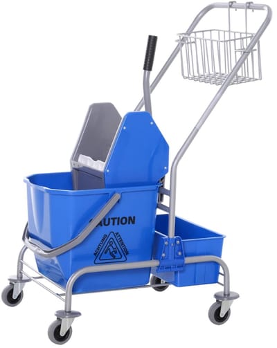 Schoonmaakkar - Reinigingswagen - Dweilwagen met 25L Dweil Emmer - Systeemwagen - Schoonmaakwagen - Dweilkar - Schoonmaakemmer - met 4 Lichtlopende Wielen - met Dweilwringer - Blauw