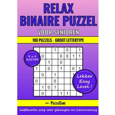 Binaire Puzzel Relax Voor Senioren - 8x8 Raster - 100 Puzzels Groot Lettertype - Lekker Easy Level! - Puzzle Care