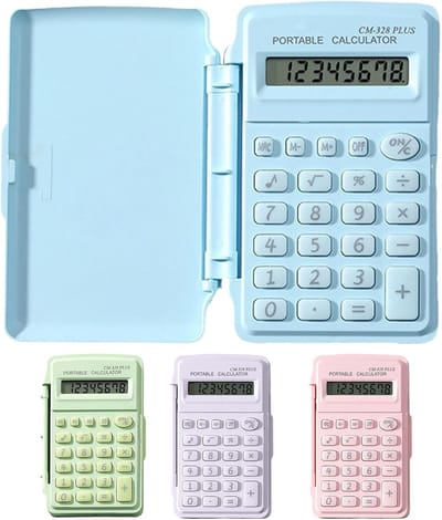 Mini Rekenmachine - Kleine Calculator - Dagelijkse Berekeningen - Met Beschermend Deksel - 10 x 6 cm - Lichtblauw