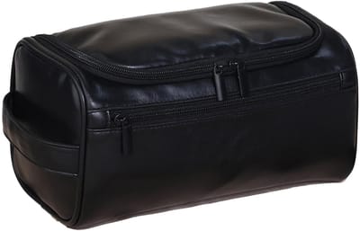 Sjtoer Toilettas heren - Toilettas mannen PU leder - Ophangbaar - Toiletzak Heren - 4.5L - Travel Organizer Heren - Hangbaar met Haak - Zwart