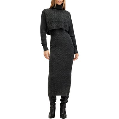 AllSaints Muriel Dress Cinder Black Maat: M | Midi Jurken Outlet | Dames | Grijs