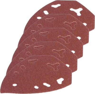 FERM - PSA1007 - Schuurpapier - P80 - 5 stuks - Met - Klittenbandrug - Stofgaten - 5 hoekig - Afmetingen: - 140x100x50mm - Universeel - Zeer geschikt voor - PSM1013 - Handpalmschuurmachine