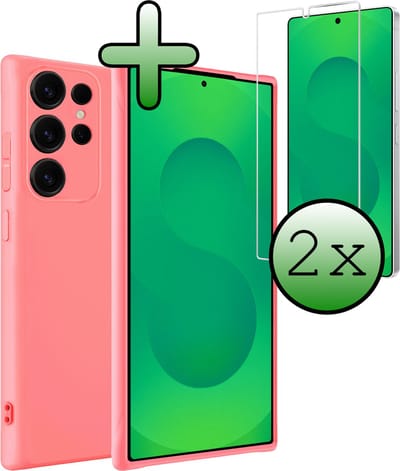 Hoesje Met 2x Screenprotector - Geschikt voor Samsung Galaxy S25 Ultra - Sterk & Shockproof - Back Cover - Siliconen Case - Telefoon Hoes - Licht Roze