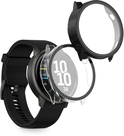 kwmobile 2x cover geschikt voor Garmin Venu 4 45mm - Fitnesstracker cover van gehard glas en kunststof frame set transparant / zwart