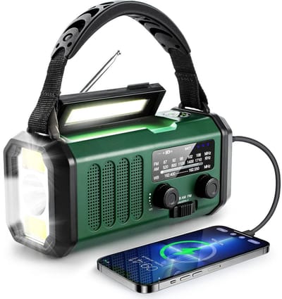 GELLDG Noodradio - Handbediende radio - 10000 mAh - Multifunctioneel - Handmatige oplader - Zonne-zaklamp - Draagbare radio - Geschikt voor buiten, noodgevallen, kamperen