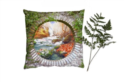 Sierkussens - Kussentjes Woonkamer - 40x40 cm - Herfst - Waterval - Natuur - Doorkijk