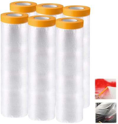 6 rollen schildersfolie met plakband, afplakband met goudkleurige folie, perfect voor buiten om schildersfolie, afdekfolie met plakband zonder resten te verwijderen (240 cm x 20 m)